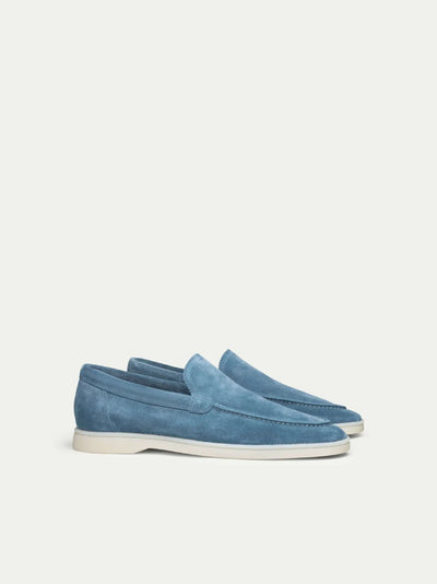 ocean blue suede loafers
