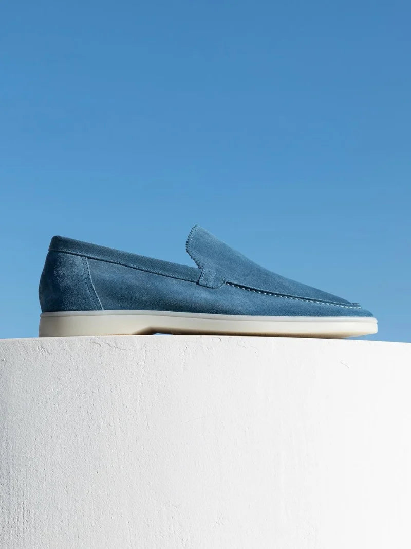 ocean blue suede loafers