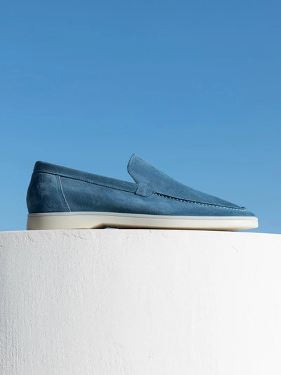 ocean blue suede loafers