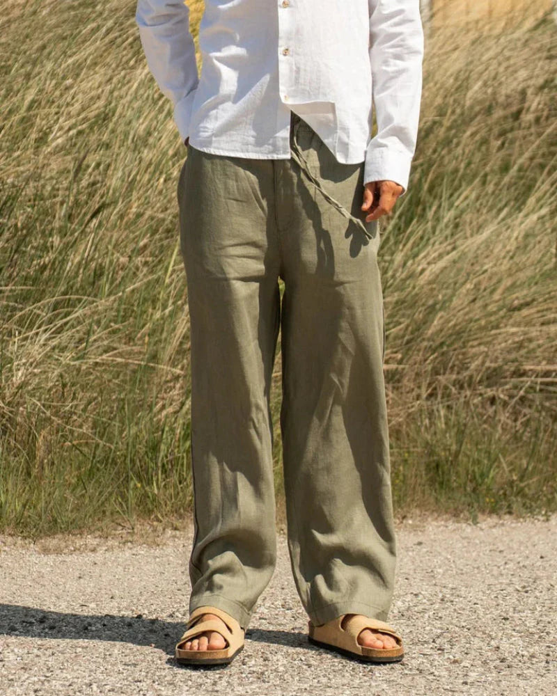 Tan Classic Baggy Linen Pants