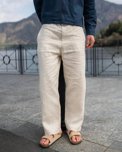 Tan Classic Baggy Linen Pants