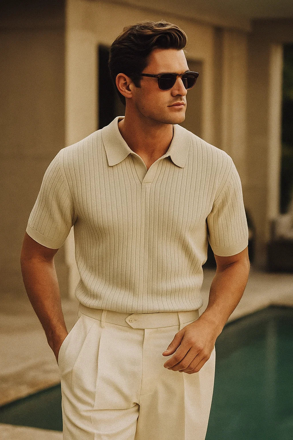 Ribbed Knit Polo