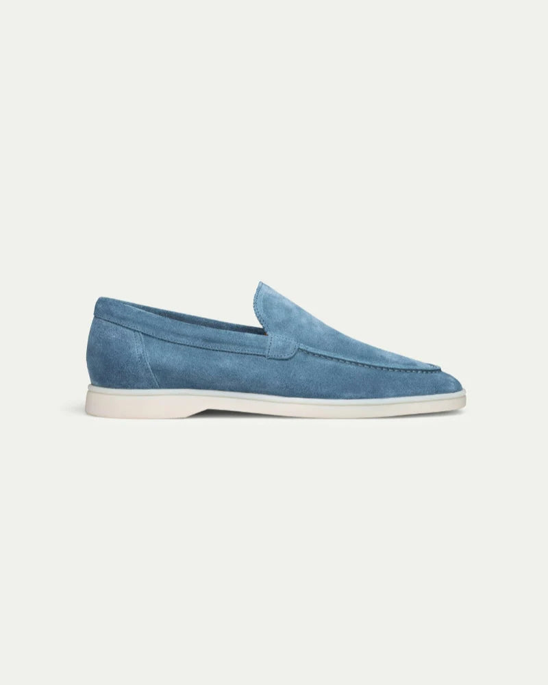 ocean blue suede loafers
